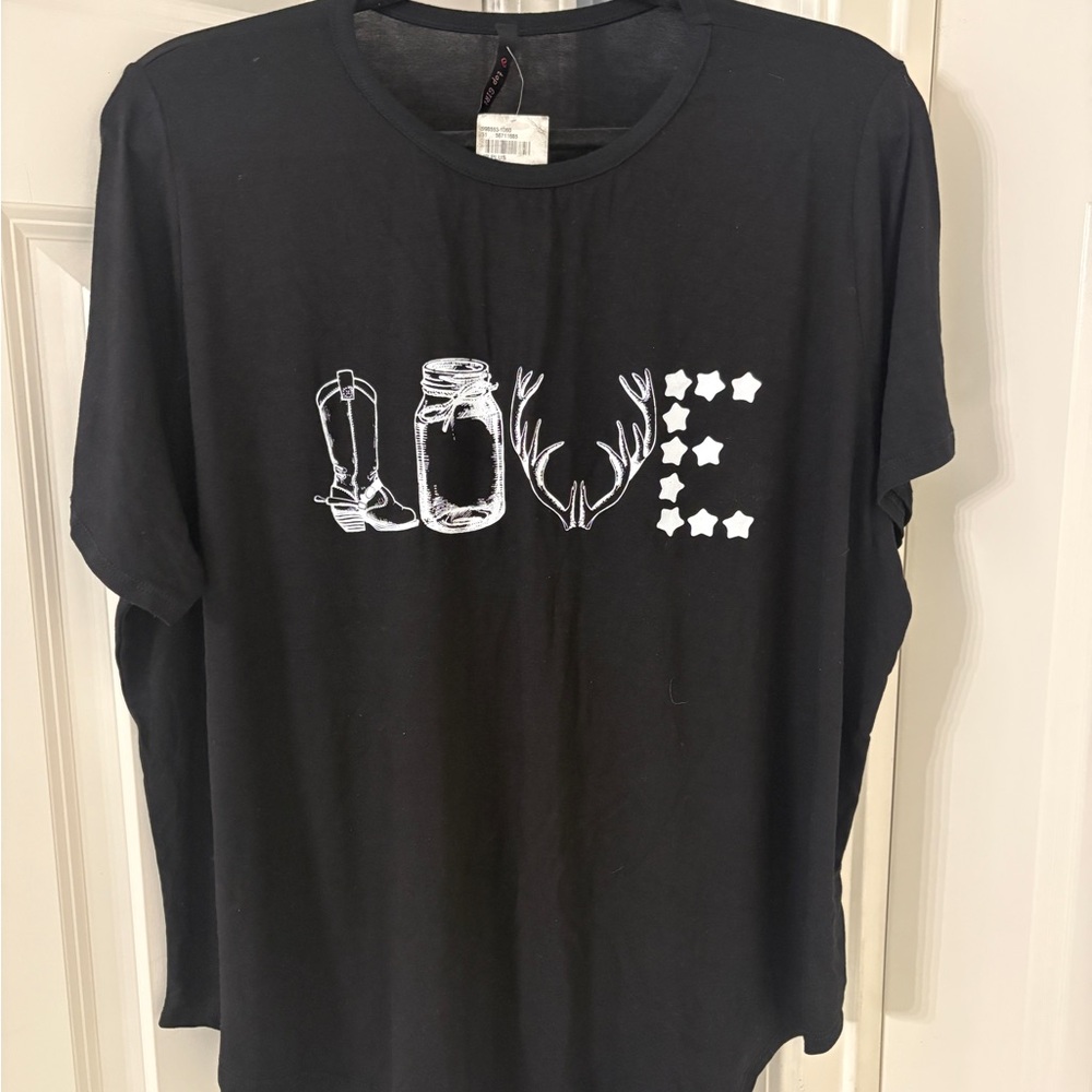 Boot, Mason Jar, Antlers, Stars LOVE Black Graphic Tee